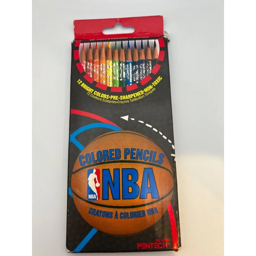 VTG Pentech NBA Colored Pencils‎ 12 CT Open Box 1996 Basketball Arts & Crafts